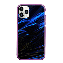 Чехол iPhone 11 Pro матовый Черные синие волны абстракция, цвет: 3D-фиолетовый