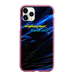 Чехол iPhone 11 Pro матовый Black blue cyberpunk phantom liberty, цвет: 3D-малиновый