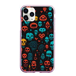Чехол iPhone 11 Pro матовый Skull party, цвет: 3D-розовый