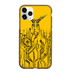 Чехол iPhone 11 Pro матовый Киберпанк Yellow-Black, цвет: 3D-коричневый