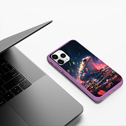 Чехол iPhone 11 Pro матовый Лягушка под дождем - нейросеть, цвет: 3D-фиолетовый — фото 2