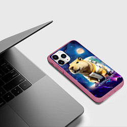 Чехол iPhone 11 Pro матовый Капибара-космонавт - нейросеть, цвет: 3D-малиновый — фото 2