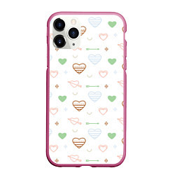 Чехол iPhone 11 Pro матовый Cute hearts, цвет: 3D-малиновый