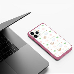 Чехол iPhone 11 Pro матовый Cute hearts, цвет: 3D-малиновый — фото 2
