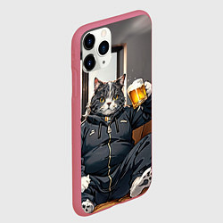 Чехол iPhone 11 Pro матовый Толстый кот со стаканом пива, цвет: 3D-малиновый — фото 2