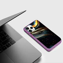 Чехол iPhone 11 Pro матовый Золотые волны на черном фоне, цвет: 3D-фиолетовый — фото 2