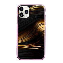 Чехол iPhone 11 Pro матовый Black gold waves, цвет: 3D-розовый