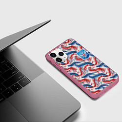 Чехол iPhone 11 Pro матовый Герб России и узоры, цвет: 3D-малиновый — фото 2