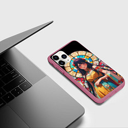 Чехол iPhone 11 Pro матовый Ай айдол - звездное дитя - витраж, цвет: 3D-малиновый — фото 2