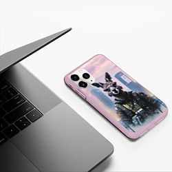 Чехол iPhone 11 Pro матовый Кенгуру в стиле киберпанк на фоне мегаполиса, цвет: 3D-розовый — фото 2