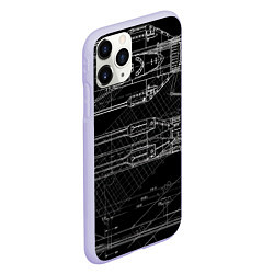 Чехол iPhone 11 Pro матовый Чертеж ракеты на чёрном фоне, цвет: 3D-светло-сиреневый — фото 2