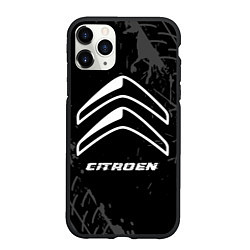 Чехол iPhone 11 Pro матовый Citroen speed на темном фоне со следами шин, цвет: 3D-черный