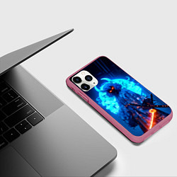 Чехол iPhone 11 Pro матовый Неоновая девушка самурай-демон, цвет: 3D-малиновый — фото 2