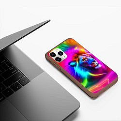 Чехол iPhone 11 Pro матовый Неоновый лев в цветовой абстракции, цвет: 3D-коричневый — фото 2