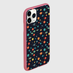 Чехол iPhone 11 Pro матовый Темный космос с планетами паттерн, цвет: 3D-малиновый — фото 2