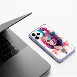 Чехол iPhone 11 Pro матовый Девушка акварельные краски, цвет: 3D-светло-сиреневый — фото 2