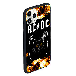 Чехол iPhone 11 Pro матовый AC DC рок кот и огонь, цвет: 3D-черный — фото 2