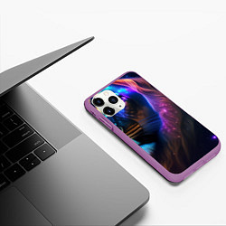 Чехол iPhone 11 Pro матовый Лев с радужной гривой и голубыми глазами, цвет: 3D-фиолетовый — фото 2