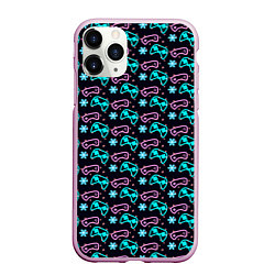 Чехол iPhone 11 Pro матовый Паттерн джойстики, цветы и сердечки