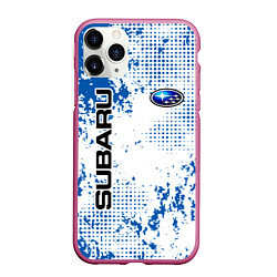 Чехол iPhone 11 Pro матовый Subaru blue logo, цвет: 3D-малиновый