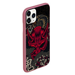 Чехол iPhone 11 Pro матовый Oni mask and snake, цвет: 3D-малиновый — фото 2