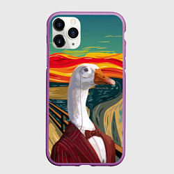 Чехол iPhone 11 Pro матовый Утка пародия на картину Крик, цвет: 3D-фиолетовый