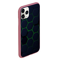 Чехол iPhone 11 Pro матовый Honeycombs green, цвет: 3D-малиновый — фото 2