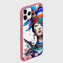 Чехол iPhone 11 Pro матовый Japanese girl - irezumi - tattoo, цвет: 3D-малиновый — фото 2