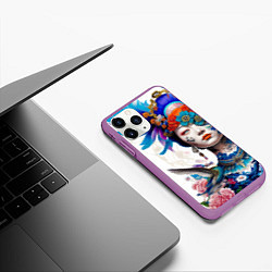 Чехол iPhone 11 Pro матовый Japanese girl - irezumi - tattoo, цвет: 3D-фиолетовый — фото 2