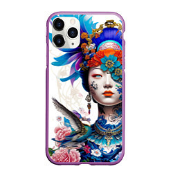 Чехол iPhone 11 Pro матовый Japanese girl - irezumi - tattoo, цвет: 3D-фиолетовый