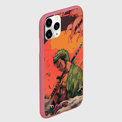 Чехол iPhone 11 Pro матовый Зоро на закате - One Piece, цвет: 3D-малиновый — фото 2