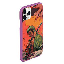 Чехол iPhone 11 Pro матовый Зоро на закате - One Piece, цвет: 3D-фиолетовый — фото 2