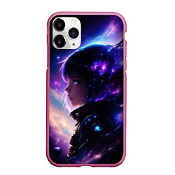 Чехол iPhone 11 Pro матовый Покорение космоса - девушка, цвет: 3D-малиновый