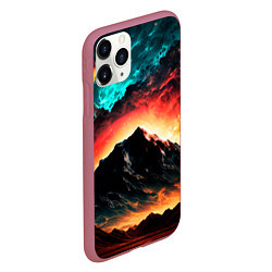 Чехол iPhone 11 Pro матовый Горящее ночное небо на фоне гор, цвет: 3D-малиновый — фото 2