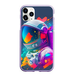 Чехол iPhone 11 Pro матовый Космонавт - акварельные мазки, цвет: 3D-светло-сиреневый