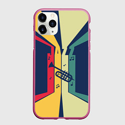 Чехол iPhone 11 Pro матовый Труба в разноцветных полосах Jazz music, цвет: 3D-малиновый