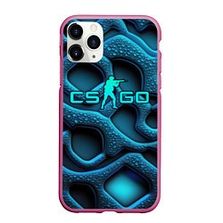 Чехол iPhone 11 Pro матовый CS GO blue neon logo, цвет: 3D-малиновый