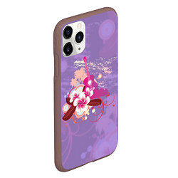 Чехол iPhone 11 Pro матовый Розовая гитара и цветочный орнамент, цвет: 3D-коричневый — фото 2
