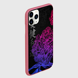 Чехол iPhone 11 Pro матовый Neon flowers - japanese art, цвет: 3D-малиновый — фото 2