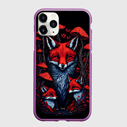 Чехол iPhone 11 Pro матовый Красный лис и грибы, цвет: 3D-фиолетовый