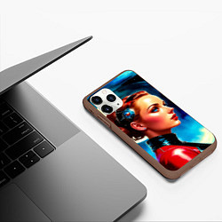 Чехол iPhone 11 Pro матовый Девушка связист в космосе, цвет: 3D-коричневый — фото 2