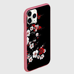 Чехол iPhone 11 Pro матовый Белая и красная сакура - цветение, цвет: 3D-малиновый — фото 2