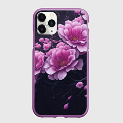 Чехол iPhone 11 Pro матовый Ветки цветущей розовой сакуры, цвет: 3D-фиолетовый