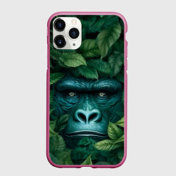 Чехол iPhone 11 Pro матовый Горилла в кустах джунгли, цвет: 3D-малиновый