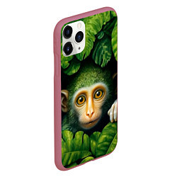 Чехол iPhone 11 Pro матовый Маленькая обезьянка в листьях, цвет: 3D-малиновый — фото 2