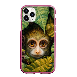 Чехол iPhone 11 Pro матовый Маленькая обезьянка в листьях, цвет: 3D-малиновый