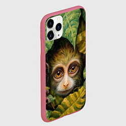 Чехол iPhone 11 Pro матовый Маленькая обезьянка в листьях, цвет: 3D-малиновый — фото 2