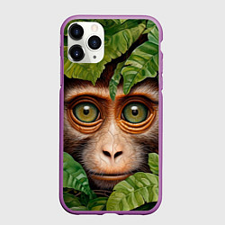 Чехол iPhone 11 Pro матовый Обезьяна в джунглях, цвет: 3D-фиолетовый