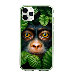 Чехол iPhone 11 Pro матовый Черная обезьянка, цвет: 3D-салатовый