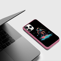 Чехол iPhone 11 Pro матовый Летящий космонавт, цвет: 3D-малиновый — фото 2